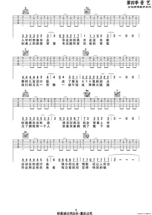 不说再见(吉他六线谱)