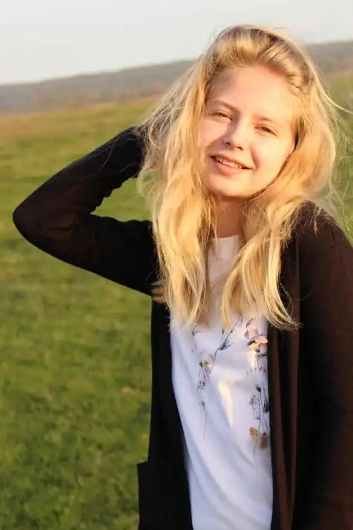 女孩,金色的头发,风格,态度,美,蓝色的眼睛