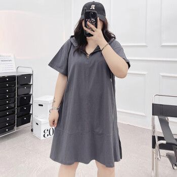舟慕胖妹妹裙子连衣裙夏天遮肚显瘦大码女装胖mm2300斤连帽t恤裙夏季