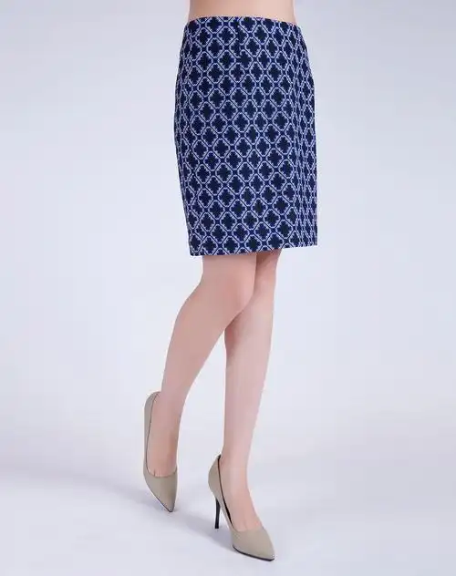 蓝黑方块印花经典时尚半裙