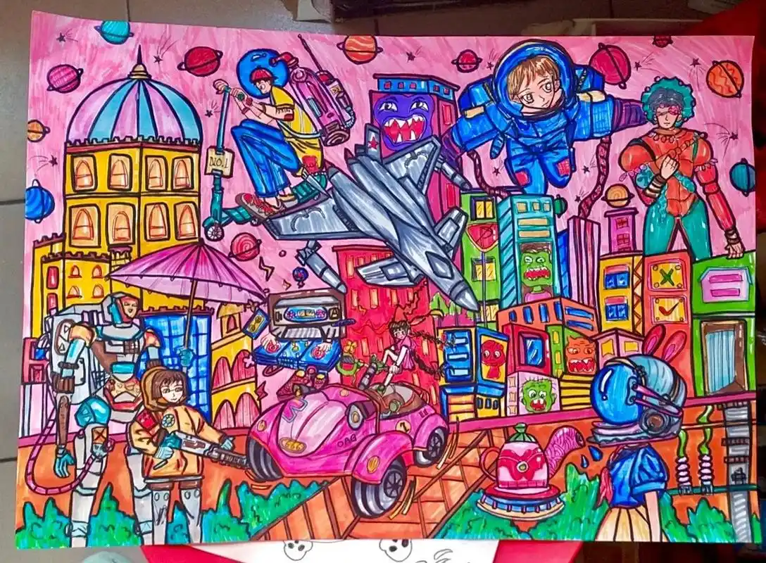 儿童创意美术作品 #爱画画的小 - 抖音