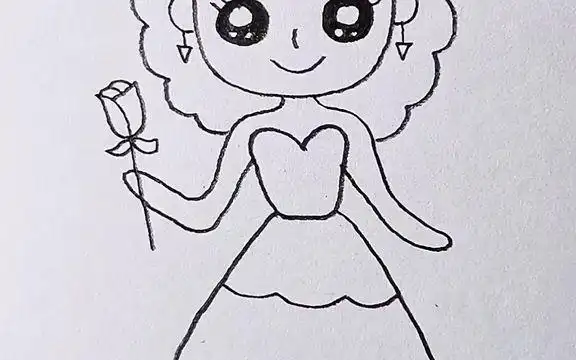 【爱上简笔画】手拿鲜花的卷发女孩.