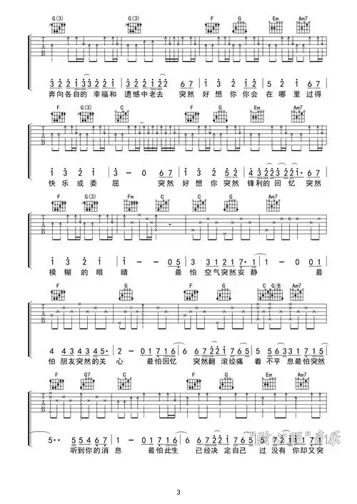 五月天《突然好想你》d调吉他谱1