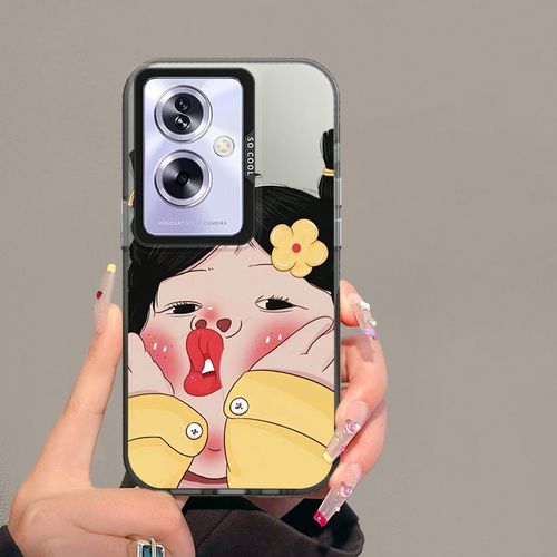 国潮嘟嘟嘴女孩oppo a1a2手机壳a58/55全包硅胶保护套撞色元气壳