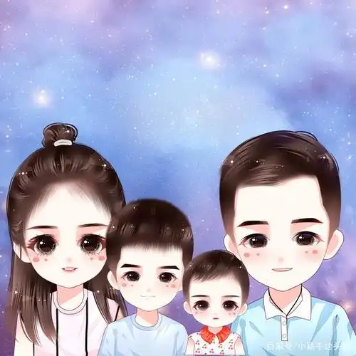 微信头像,一家四口全家福头像,用手绘记录幸福