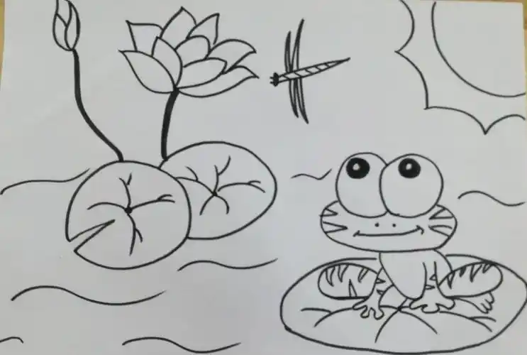 蝌蚪与荷叶简笔画