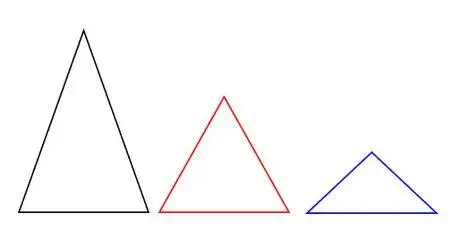 画三个等底不等高的等腰三角形 怎么画