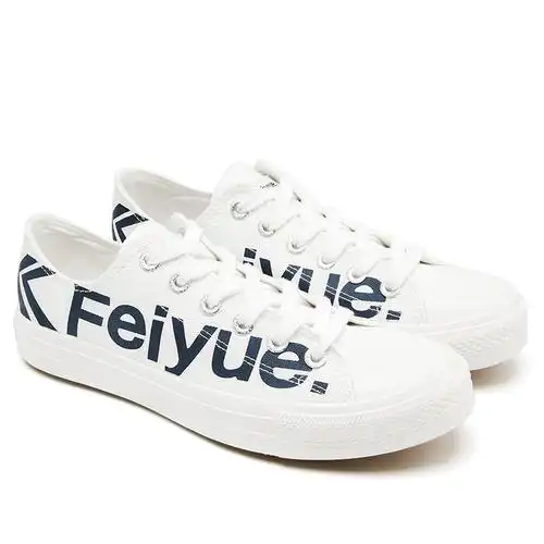飞跃女鞋帆布鞋字母款大logo小白鞋百搭休闲滑板鞋情侣印花运动鞋