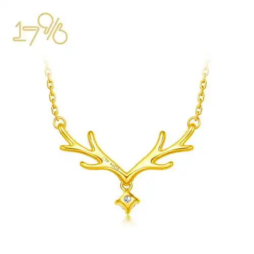 周大福17916一鹿有你22k金钻石鹿角项链吊坠nu1977