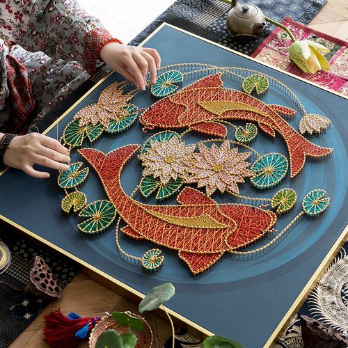 年年有余diy手工手工制制作礼物禅意绕线画材料包送diy