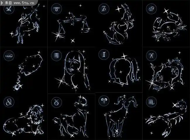 12星座线描矢量图案主题为十二星座图片可用作星座简笔画星座图片