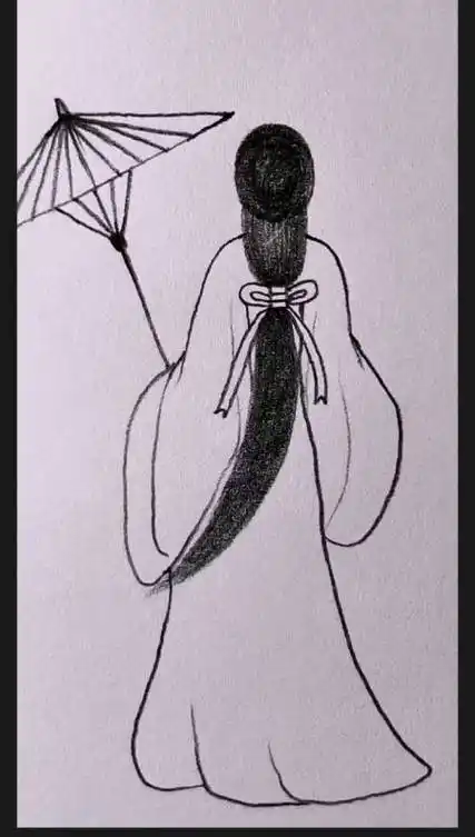 古装女子背影撑伞简笔画