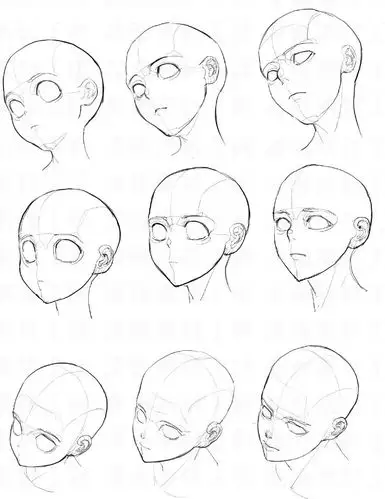 动画绘画素材各种角度动态表情透视头部参考素材