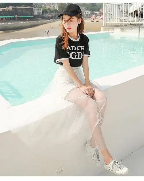 夏季新款超薄透视网纱半身裙女单层黑色打底纱裙高腰外搭透明长裙