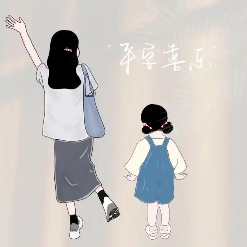 原创手绘亲子头像背影可爱母女 有一种幸福叫我有个女儿,有一种炫富叫