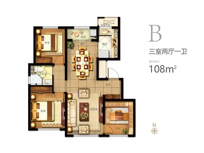 低密度多层108平米三室两厅一卫
