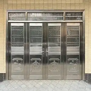 不锈钢门四开子母别墅农村自建房入户进户客厅四扇304防盗大门