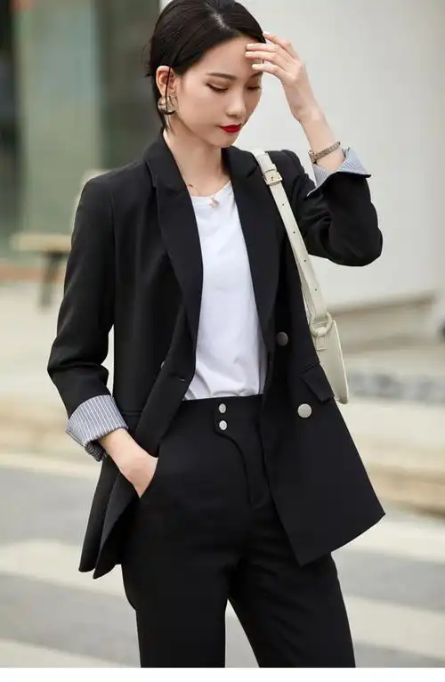 正装女大学生黑色春秋西装外套女士大学生职业套装正装套装小西服面试