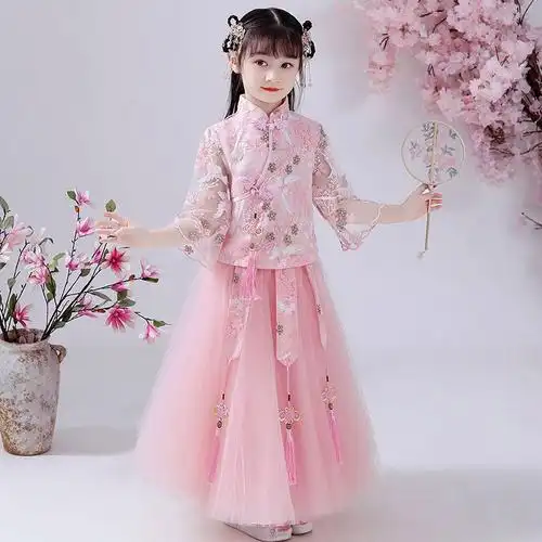 女童唐装仙女裙小学生连衣裙古装儿童公主裙秋冬旗袍两件套裙