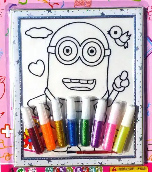 填色画纸涂鸦儿童金粉画胶画颜料套装带框手工diy玩具学校手工课