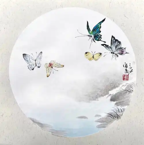 蝴蝶泉边国画蝴蝶