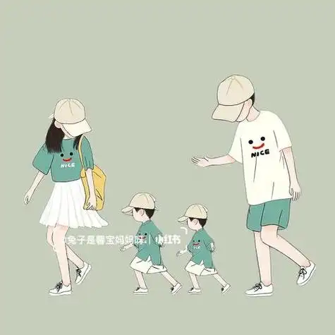 一家四口一儿一女微信手绘头像 手绘头像图片大全 -【爱个性】