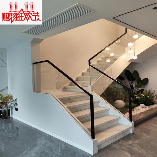 尤克达帝别墅玻璃楼梯扶手 深圳网红玻璃楼梯扶手定制现代别墅复式楼