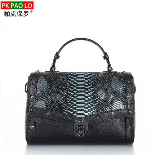 帕克保罗新款女包真皮铆钉手提斜挎单肩包女士小方包欧美品牌正品_不