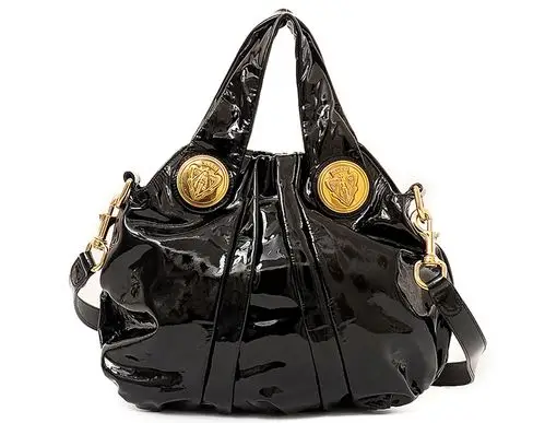 【9新】gucci hysteria 黑色漆皮手袋 203486 无尘袋