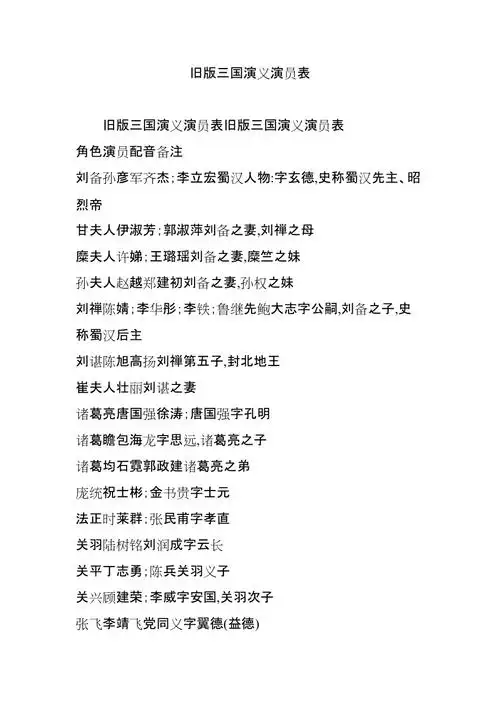 旧版三国演义演员表