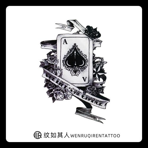 黑桃a纹身贴防水男女持久花臂 个性创意大图黑白复古扑克牌纹身贴