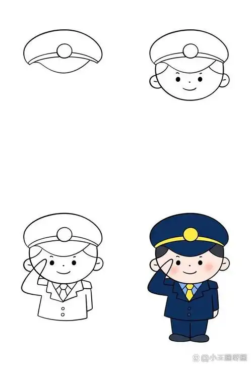 👮军人敬礼简笔画怎么画❓