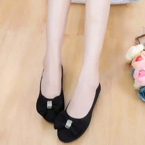 苏芈新款老北京布鞋女鞋单鞋平底休闲黑色蝴蝶结工作鞋软底豆豆鞋