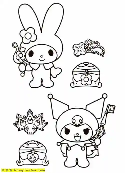 11张可爱的粉红色my melody美乐蒂卡通涂色简笔画-红豆饭小学生简笔画