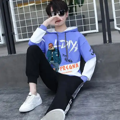 初中秋装胖大帅气中学生12岁青少套装运动男孩卫衣