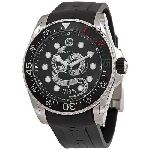 古驰gucci男款石英表|dive dragon quartz black dial mens watch ya