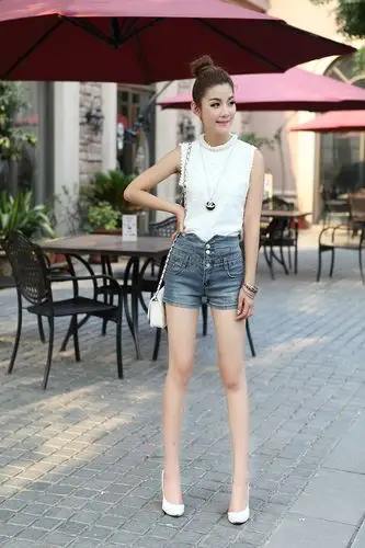 高腰松紧腰牛仔短裤女夏时尚韩范潮弹力修身显瘦哈伦裤学生裤热裤