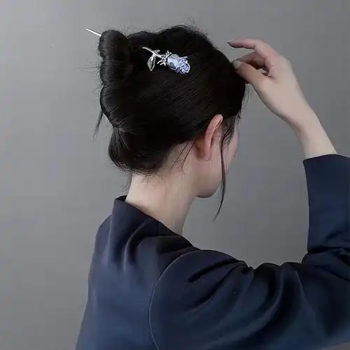 新款中式~玫瑰花发簪女ins时尚小众设计簪子高级感日常盘发钗发饰