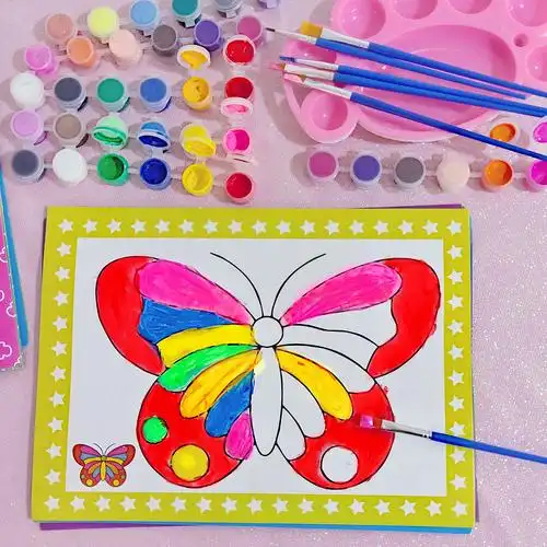 儿童填色水彩画颜料套装水粉画diy手工涂色画卡沙画