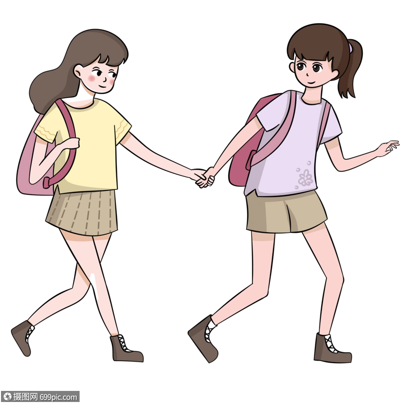 手牵手一起上学的好朋友