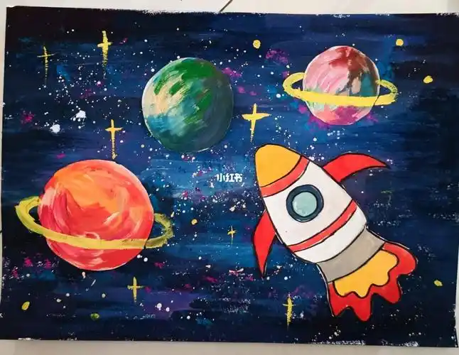 宇宙行星儿童画太空主题画水粉