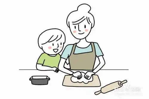 老师和孩子一起包饺子的简笔画