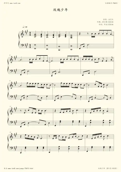 钢琴谱玫瑰少年