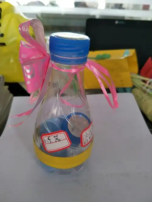 这是一个乐器,沙锤,你知道那几个瓶盖是怎么放进去的吗?