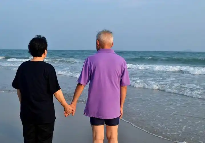 老年夫妇,牵手,海滩,亚洲人_高清图片_全景视觉