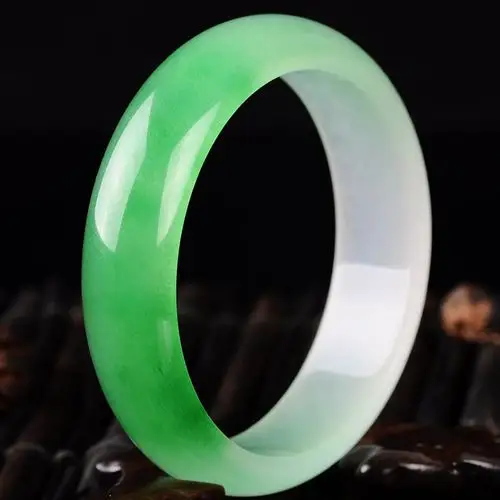 正品a货飘花冰种玉手镯女款 阳绿玉镯子 翡翠色玉石玉器 带证书