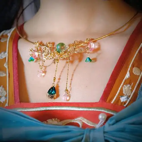 唐风流苏璎珞项圈古风汉服项链配饰古装坦领马面裙明制软璎珞颈饰