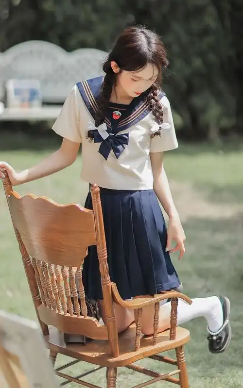 jk制服裙日系学院海军风甜美百褶裙子水手服套装连衣裙女夏季 6665