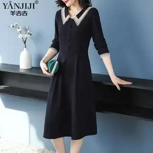 新款妈妈春装针织长袖连衣裙35岁45阔太太洋气裙子中老年女装高贵