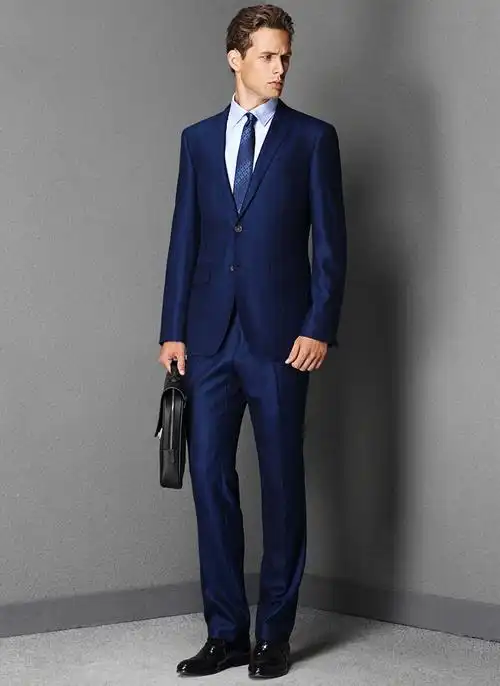 yousoku藏蓝色纯羊毛西服套装商务修身男士职业正装1502107